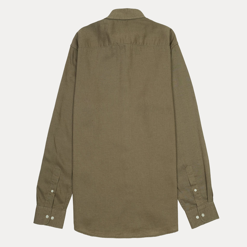 Tommy Hilfiger Earthy Olive Regular Fit Button-Up Linen Shirt