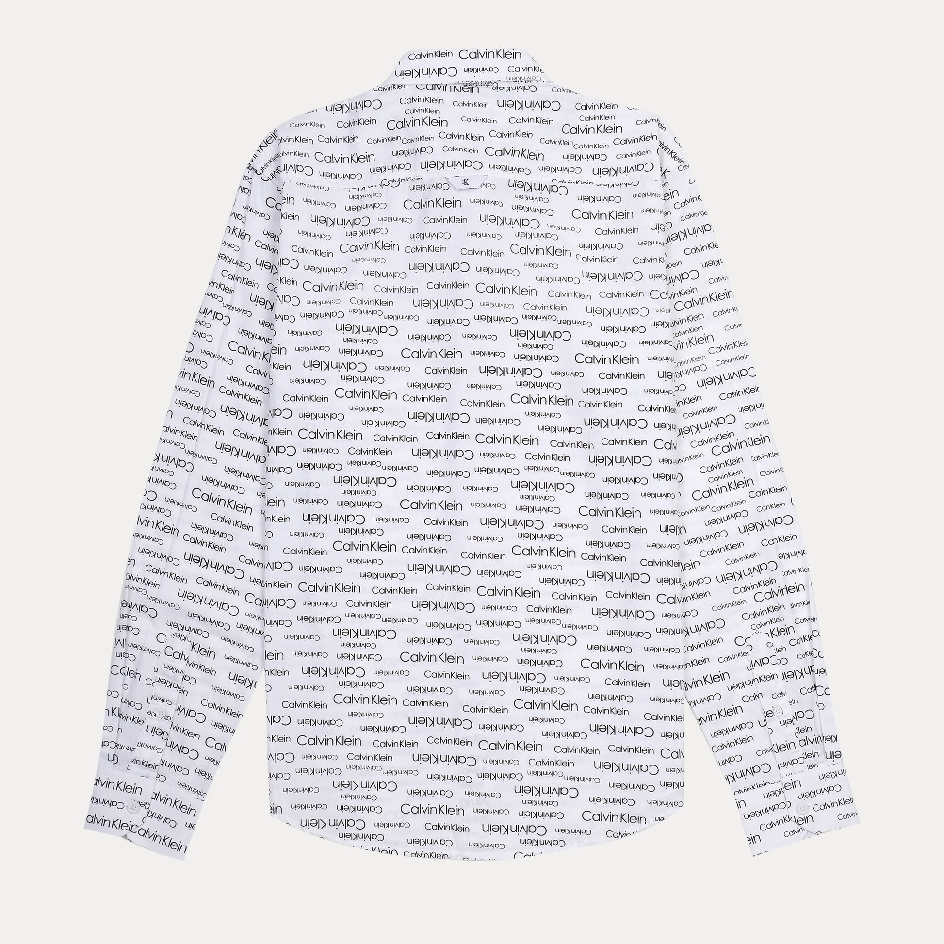 Calvin Klein Whimsical Logo Print Button-Up Shirt in Crisp Cloud White
