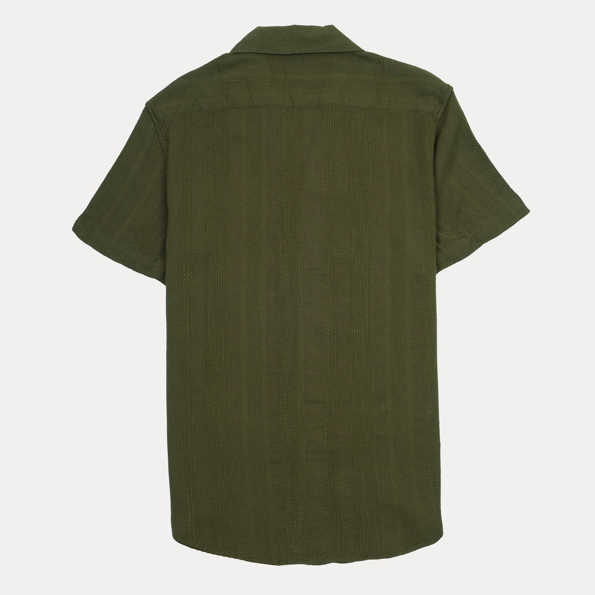 HUGO Slim Fit Textured Linen Olive Green Short Sleeve Shirt
