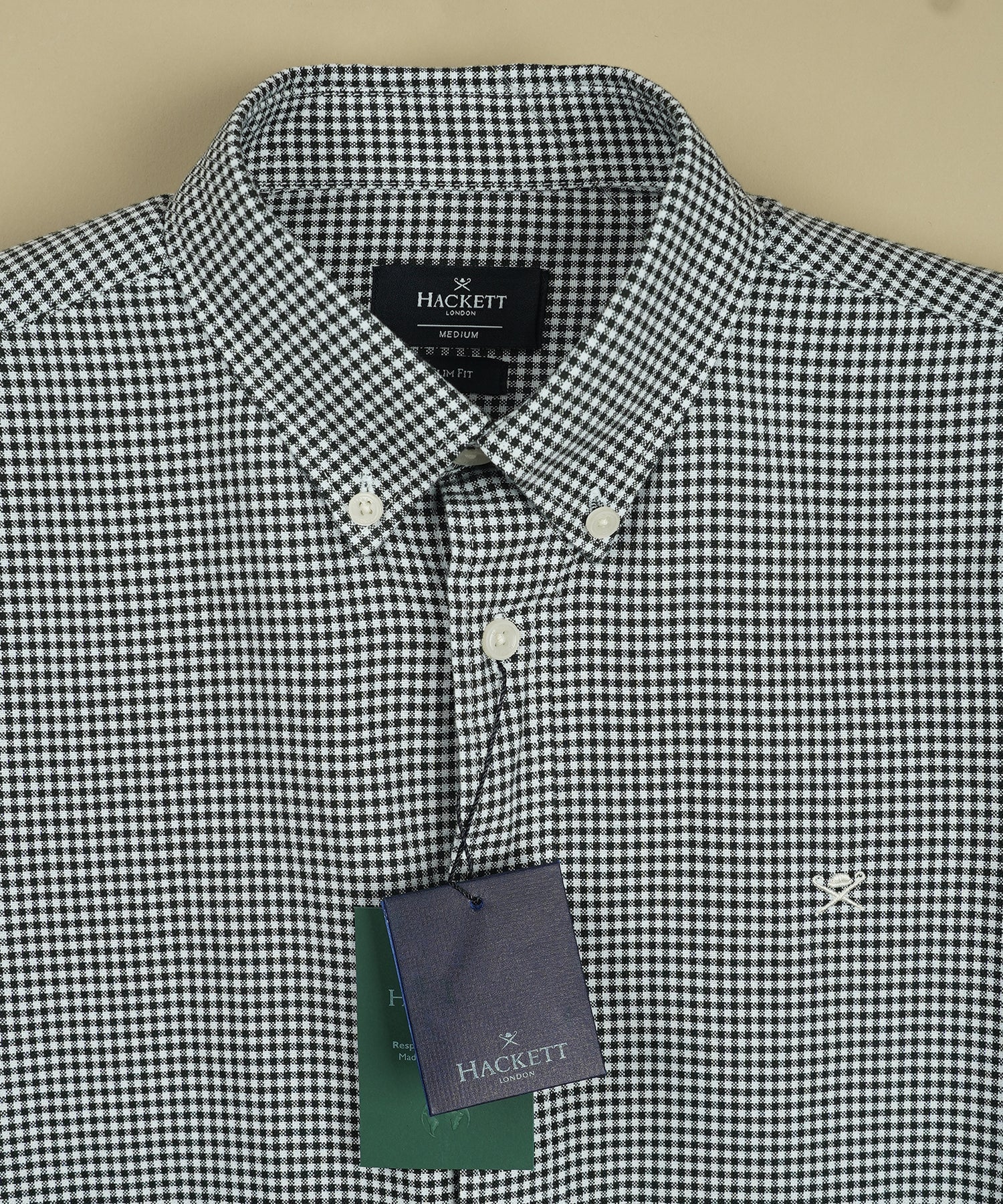 HACKETT Midnight Slate Tailored Fit Long Sleeve Gingham Shirt
