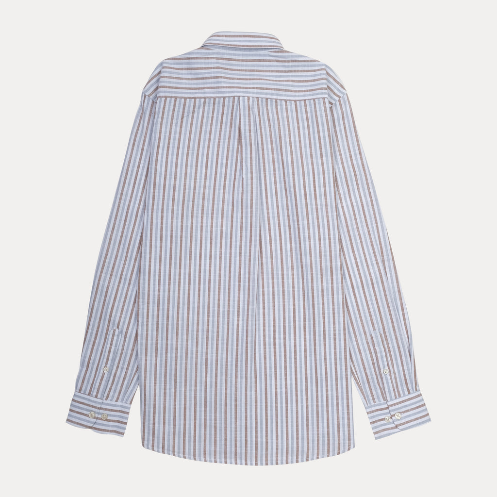Lacoste Striped Elegance Slim Fit Shirt in Soft Sky and Cocoa