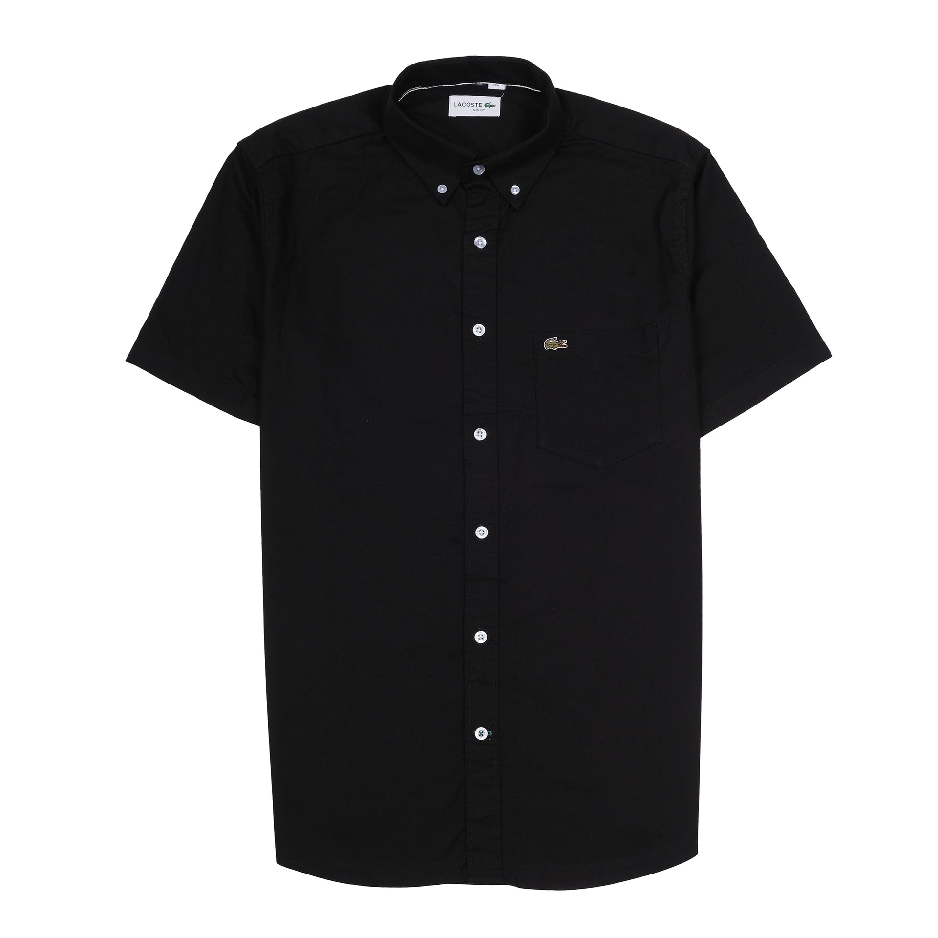 LACOSTE Onyx Noir Classic Fit Short Sleeve Button-Up Shirt