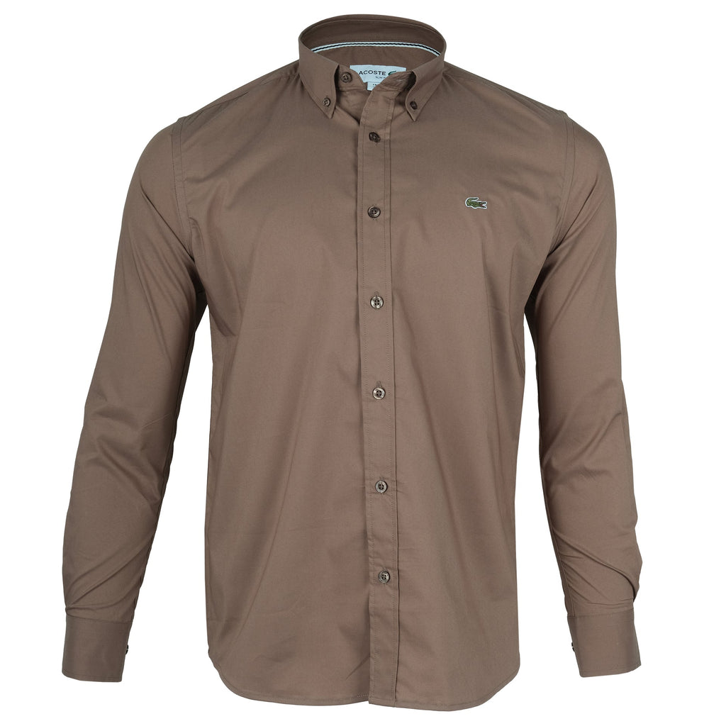LACOSTE Earthy Walnut Classic Fit Long Sleeve Button-Up Shirt
