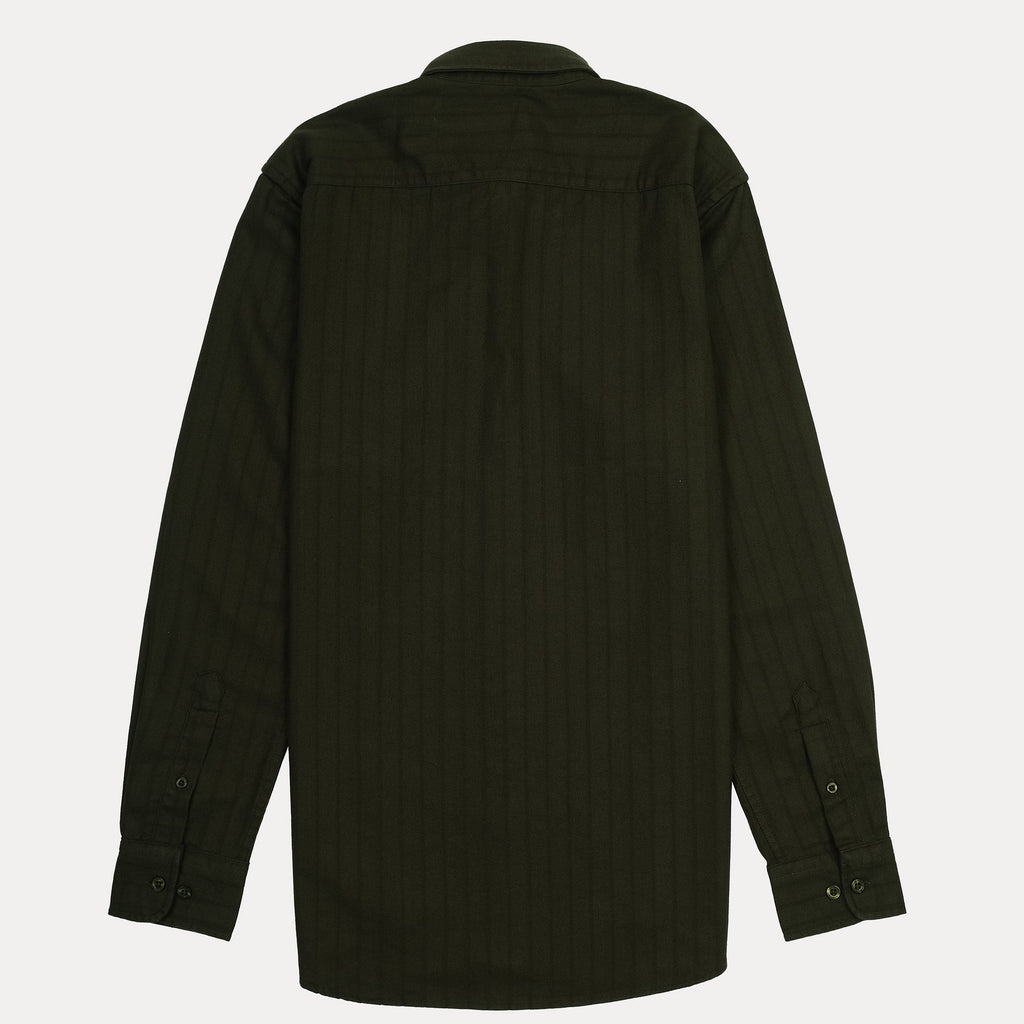 Lacoste Men's Long Sleeve Striped Button-Up Shirt in Olive Green