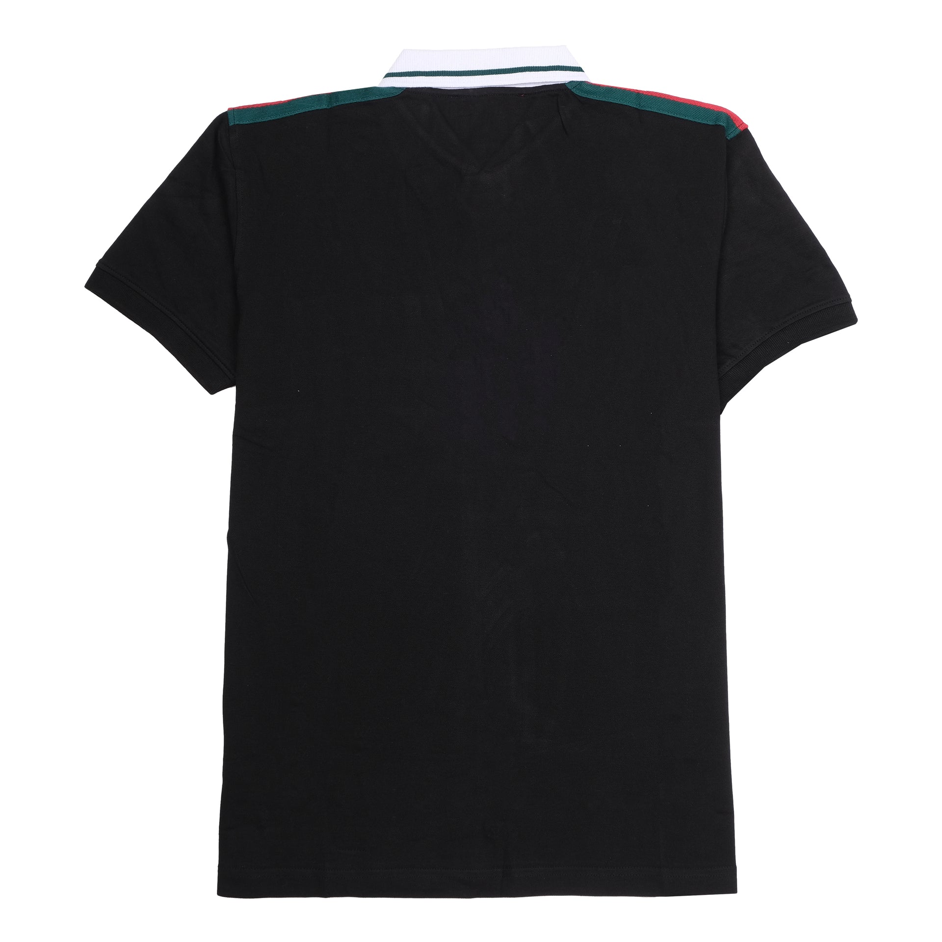GUCCI Midnight Noir Slim Fit Polo Shirt with Crimson and Emerald Stripes