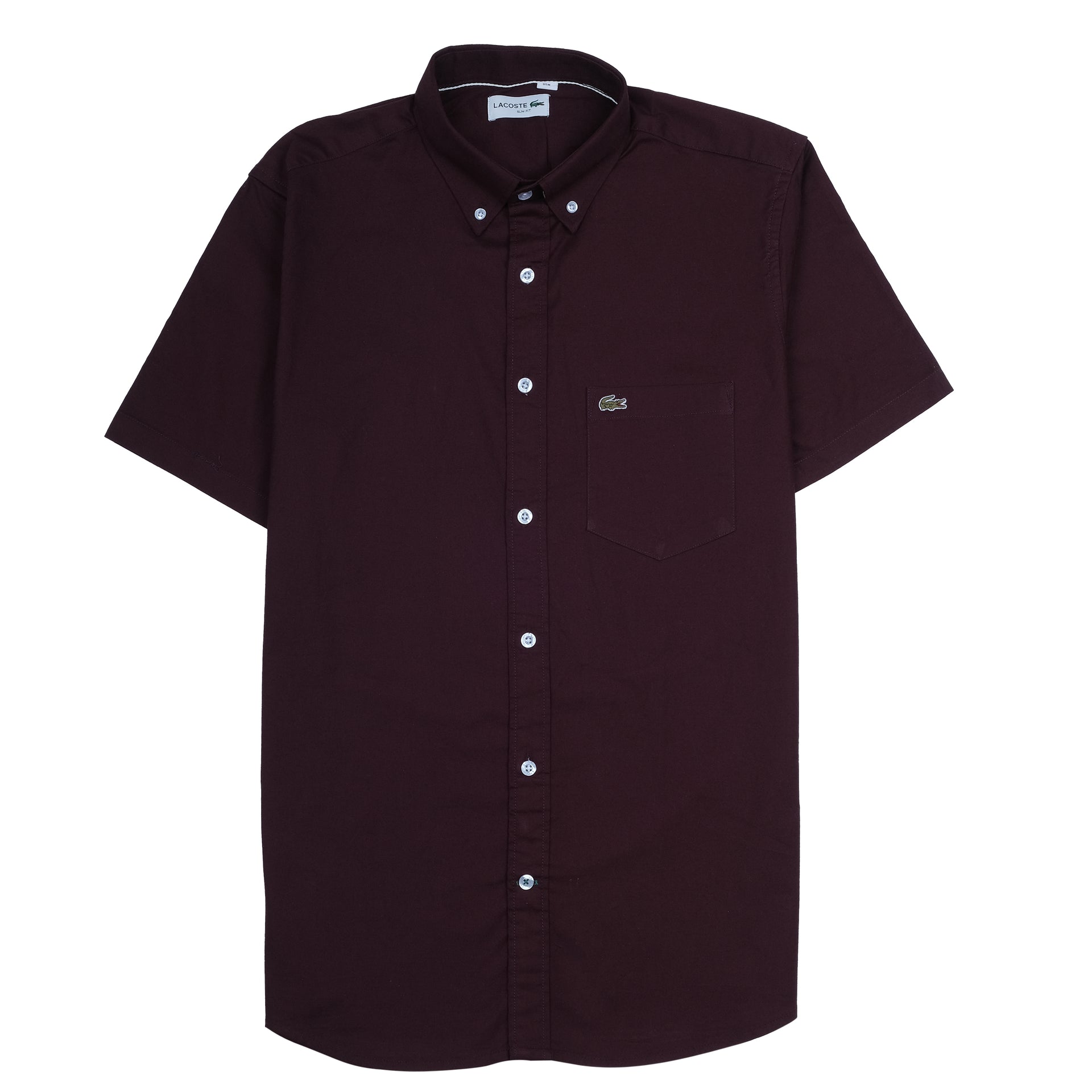 LACOSTE Deep Merlot Slim Fit Short Sleeve Button-Up Shirt