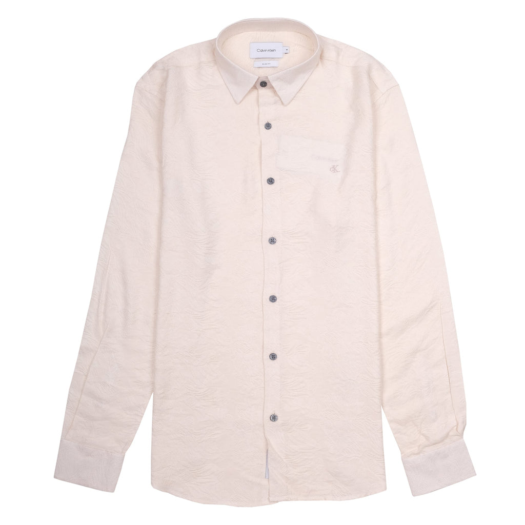 CALVIN KLEIN Creamy Almond Slim Fit Long Sleeve Button-Up Shirt