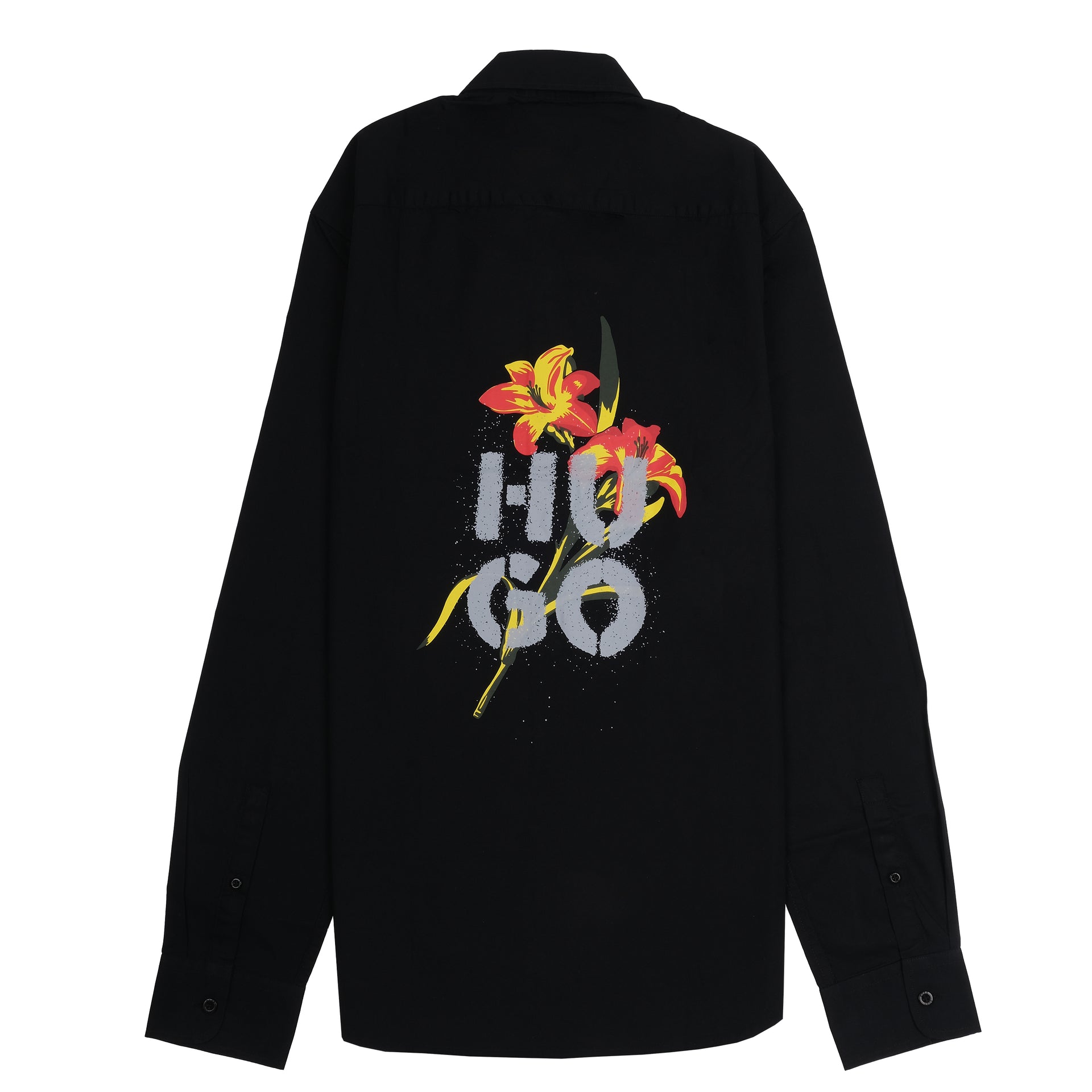 HUGO Starlit Onyx Slim Fit Long Sleeve Floral Graphic Shirt