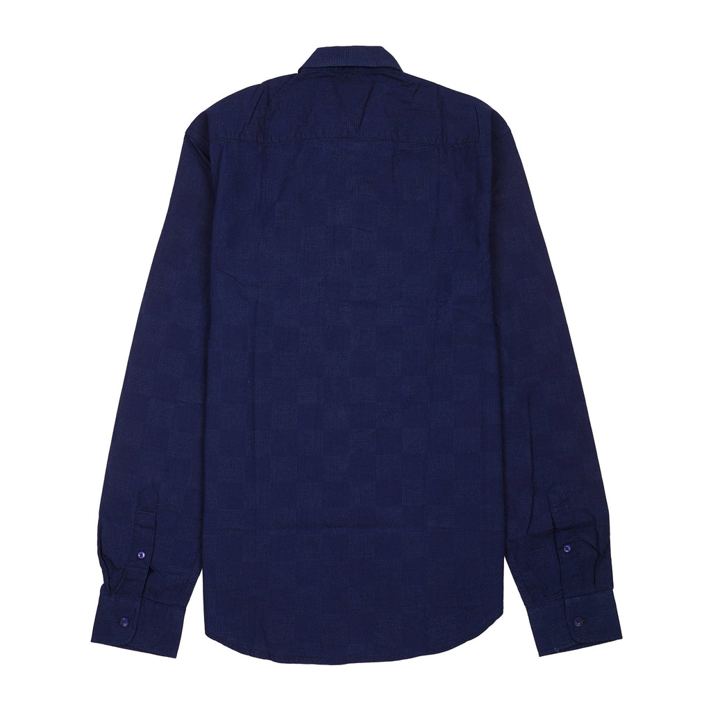 HACKETT Midnight Sapphire Tailored Fit Long Sleeve Textured Check Shirt