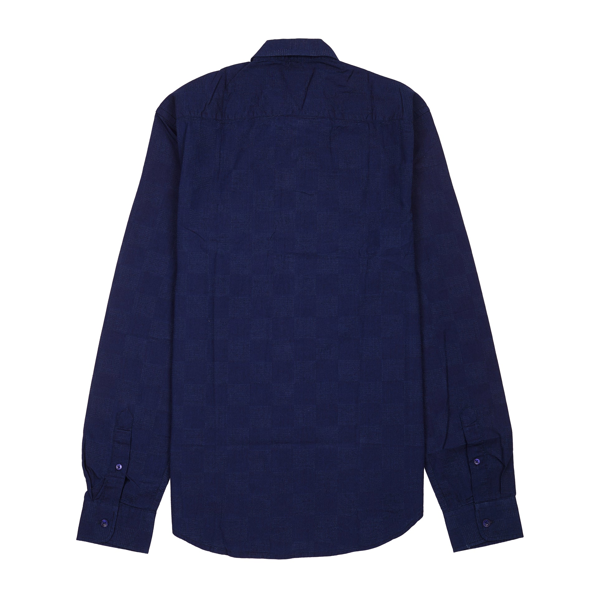 HACKETT Midnight Sapphire Tailored Fit Long Sleeve Textured Check Shirt