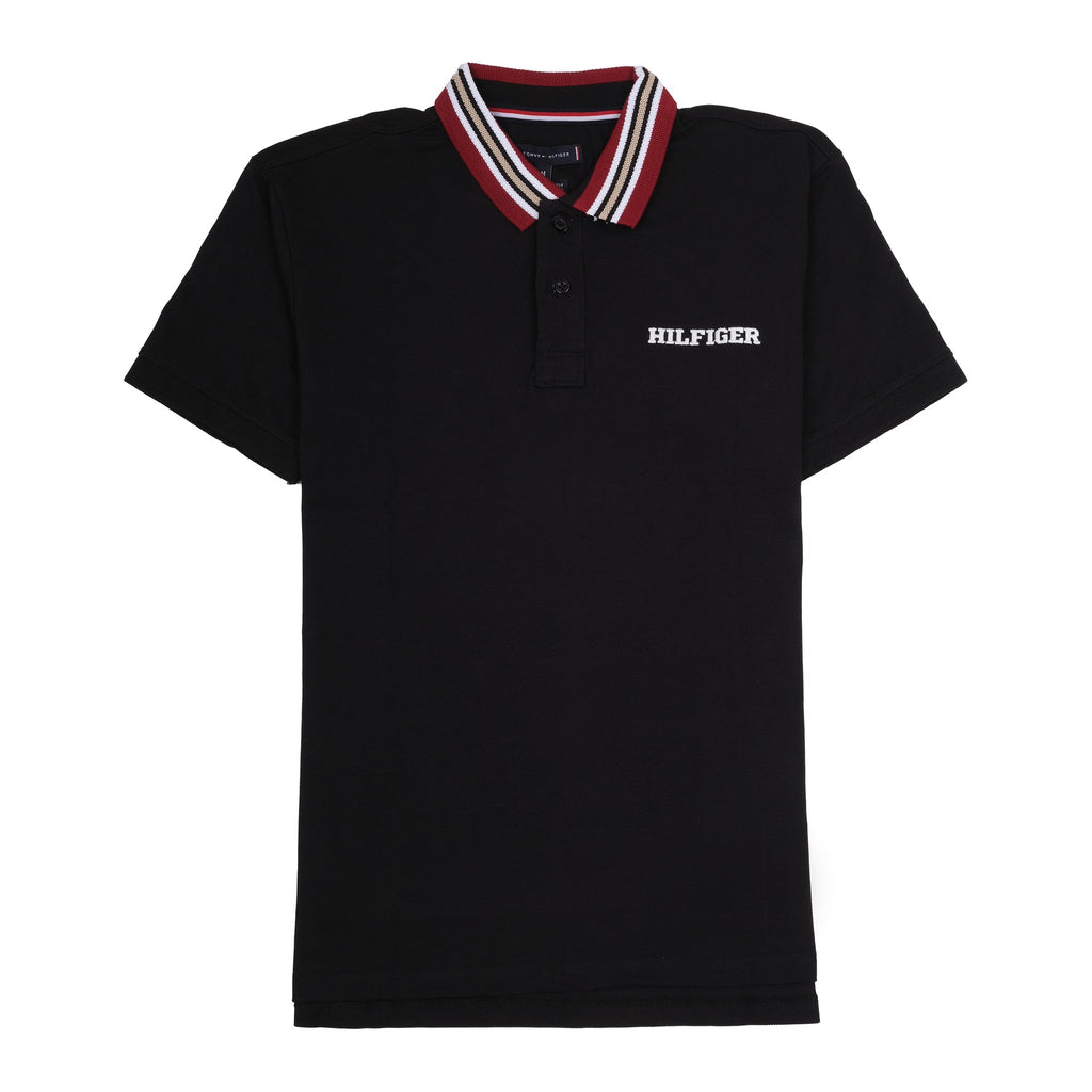 TOMMY HILFIGER Midnight Noir Classic Fit Polo Shirt with Striped Collar