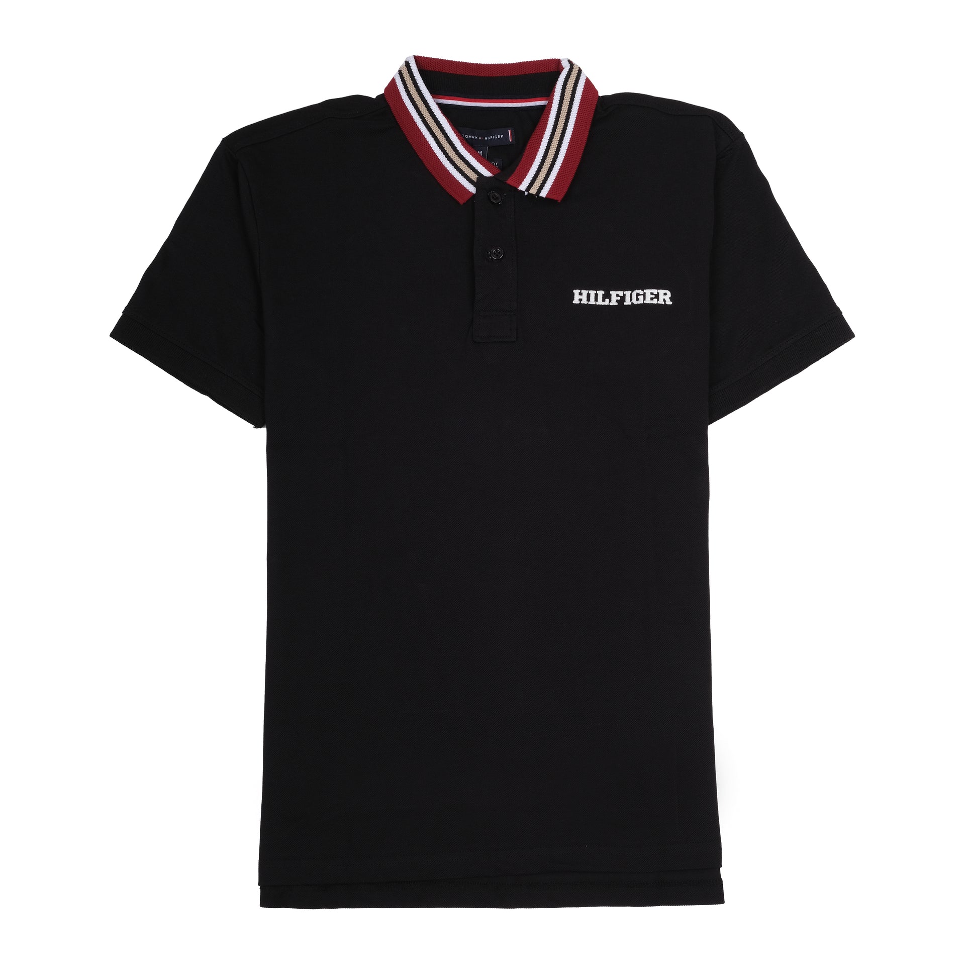 TOMMY HILFIGER Midnight Noir Classic Fit Polo Shirt with Striped Collar