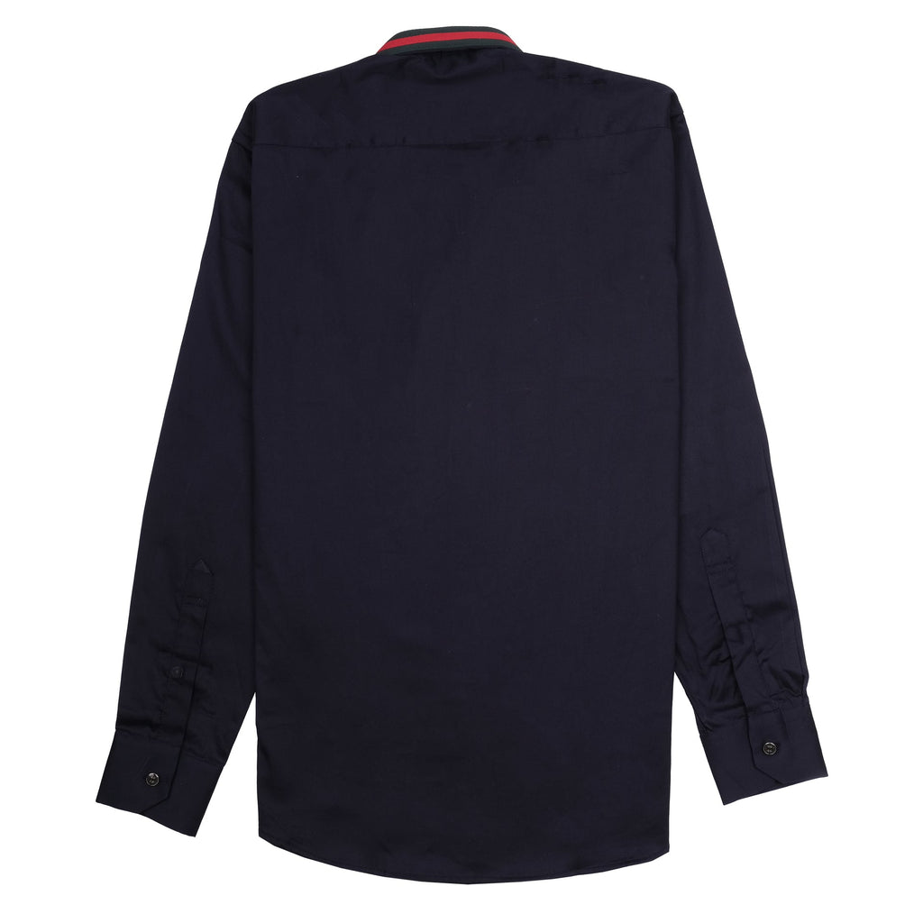 GUCCI Midnight Ocean Classic Fit Button-Up Shirt with Crimson Trim