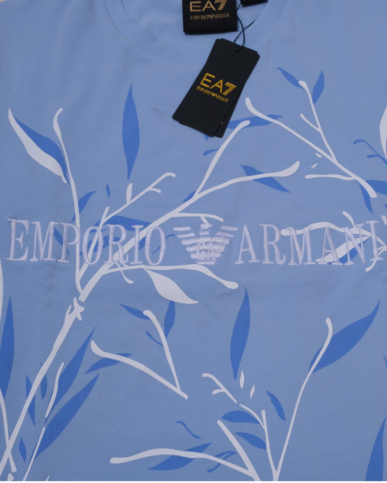 EMPORIO ARMANI Serene Sky Botanical Print Slim Fit Short Sleeve Tee