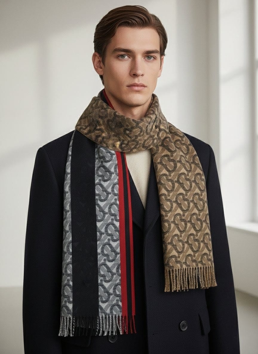 Burberry Monogram Patterned Wool Blend Scarf
