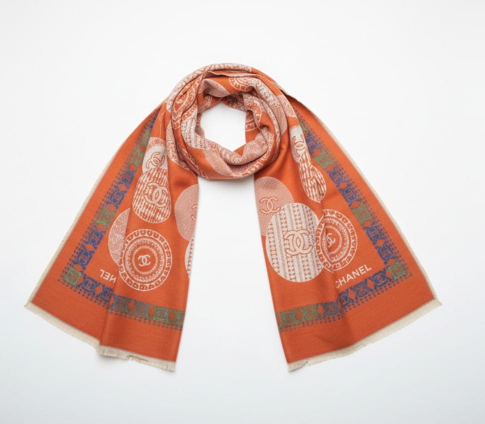 Chanel Iconic Monogram Silk Scarf in Rust