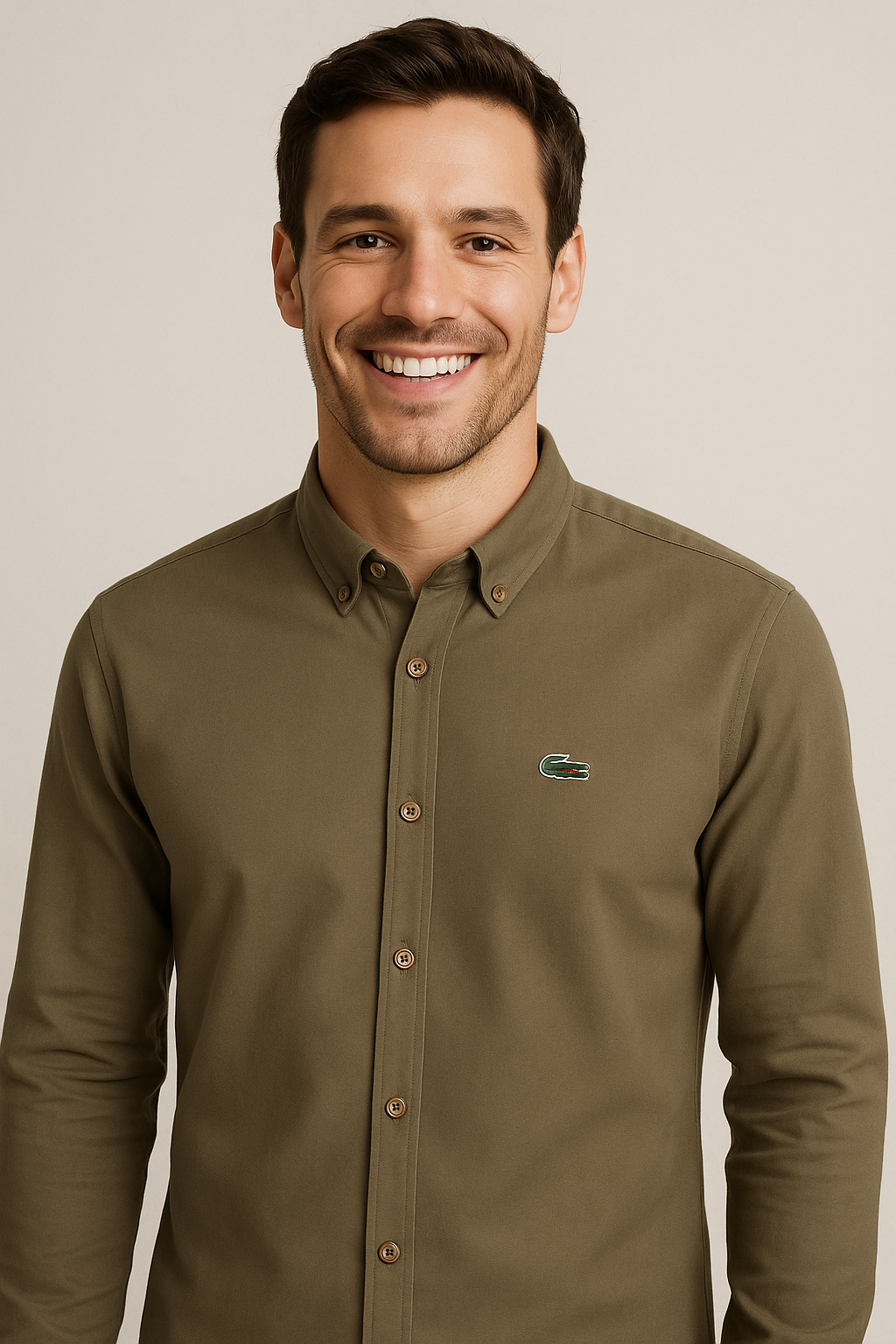 LACOSTE Mossy Olive Classic Fit Button-Up Shirt