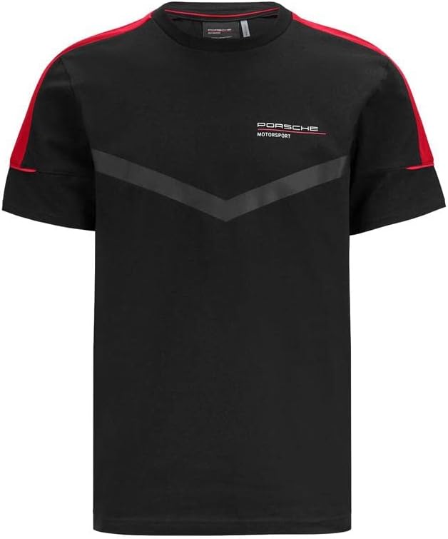 PUMA Onyx Shadow Slim Fit Crew Neck Tee with Crimson Chevron Panels