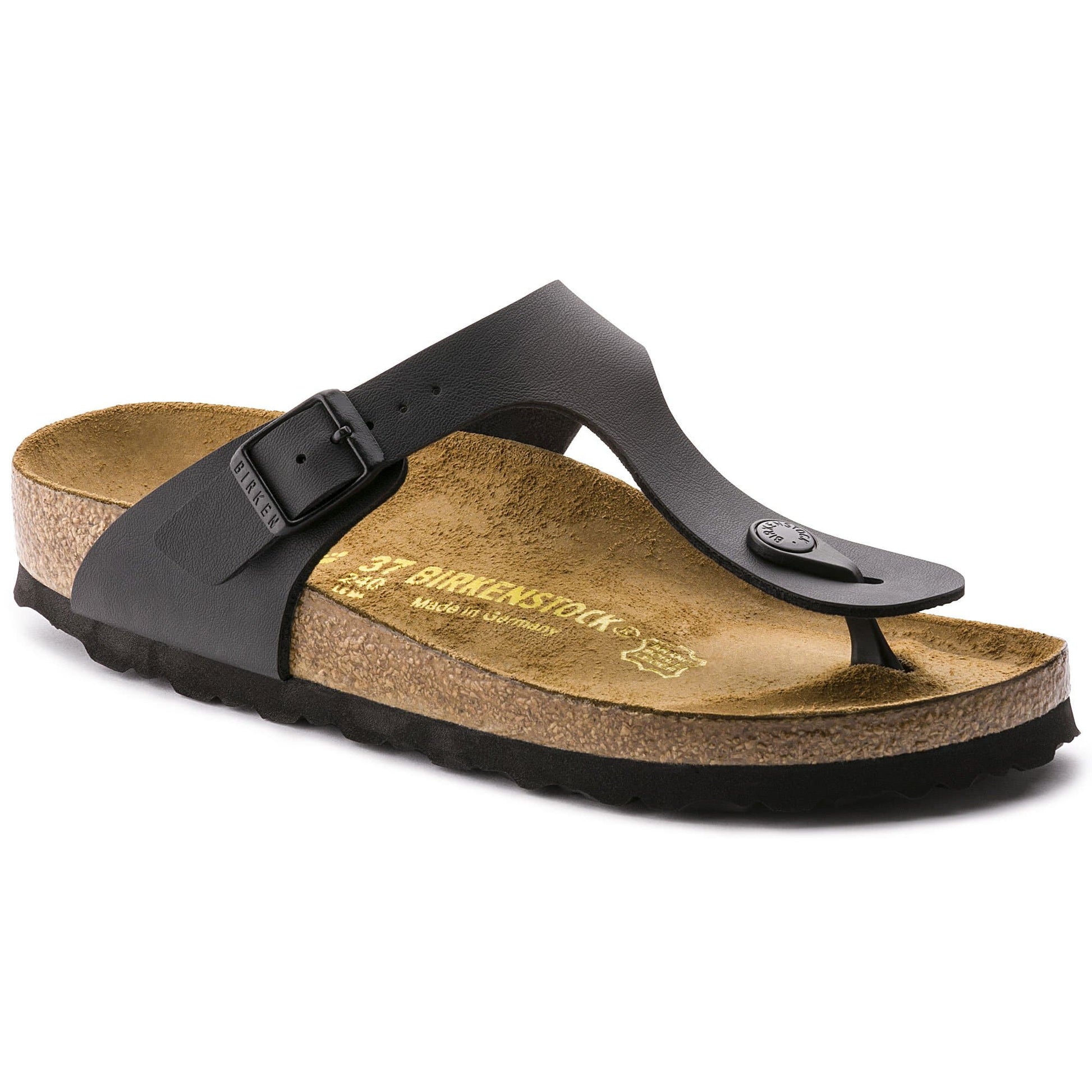 Birkenstock Elegant Black Leather Flip-Flops with Cork Footbed