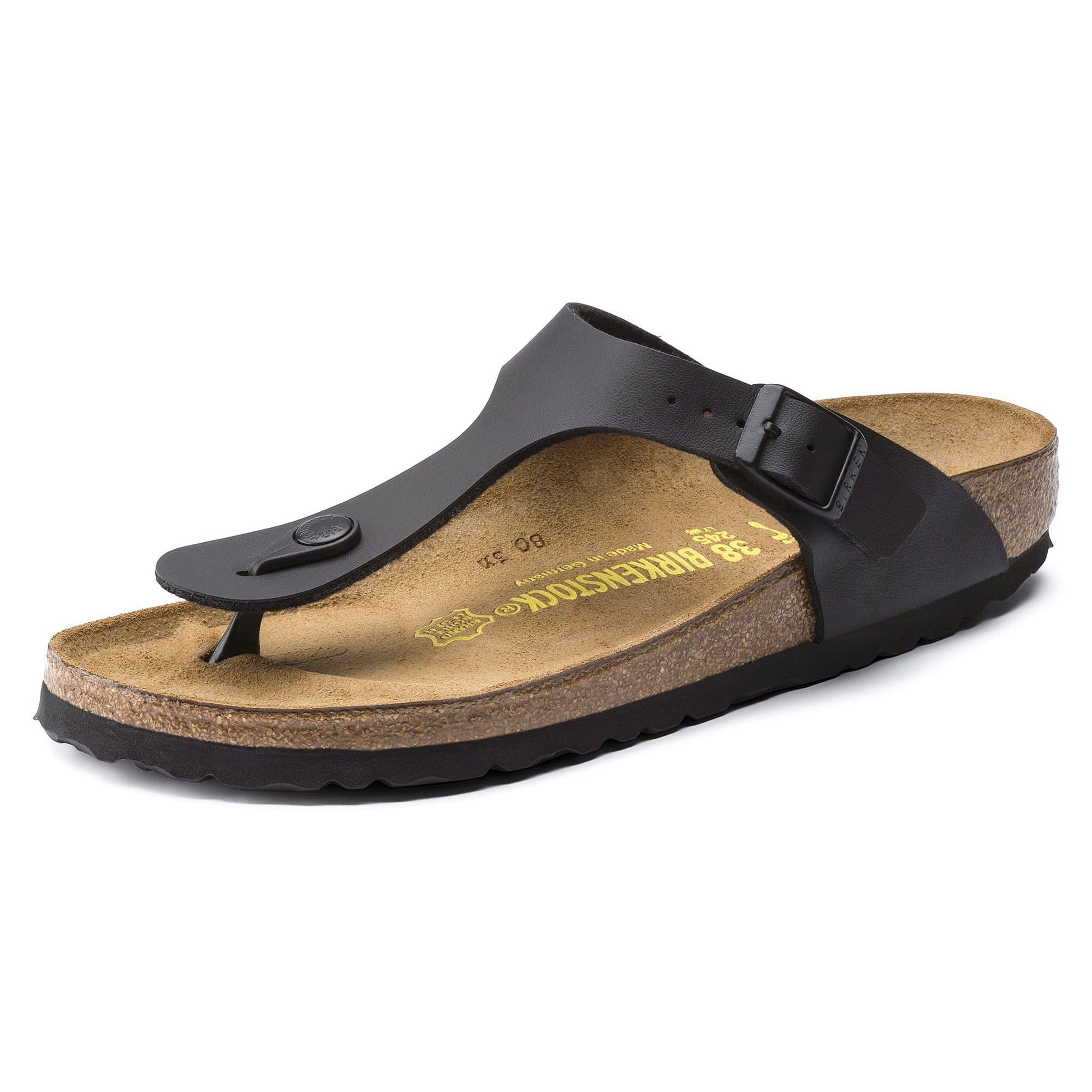 Birkenstock Elegant Black Leather Flip-Flops with Cork Footbed