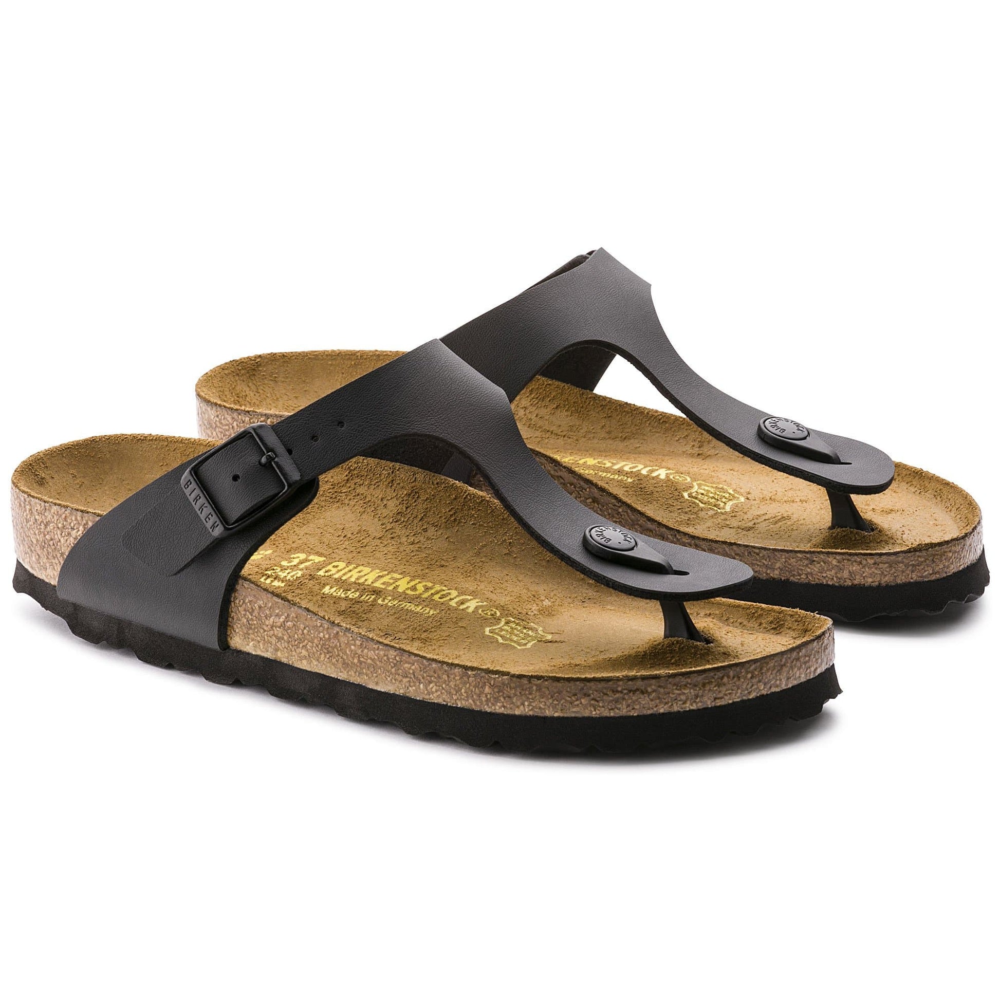 Birkenstock Elegant Black Leather Flip-Flops with Cork Footbed