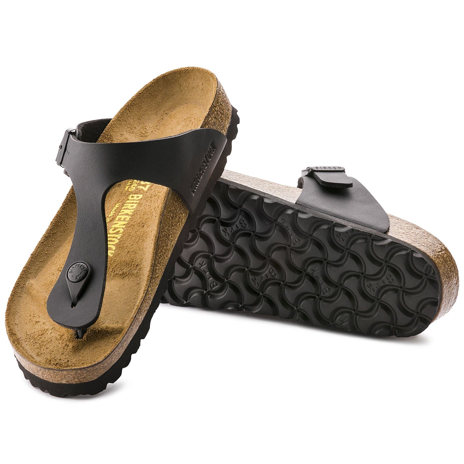Birkenstock Elegant Black Leather Flip-Flops with Cork Footbed