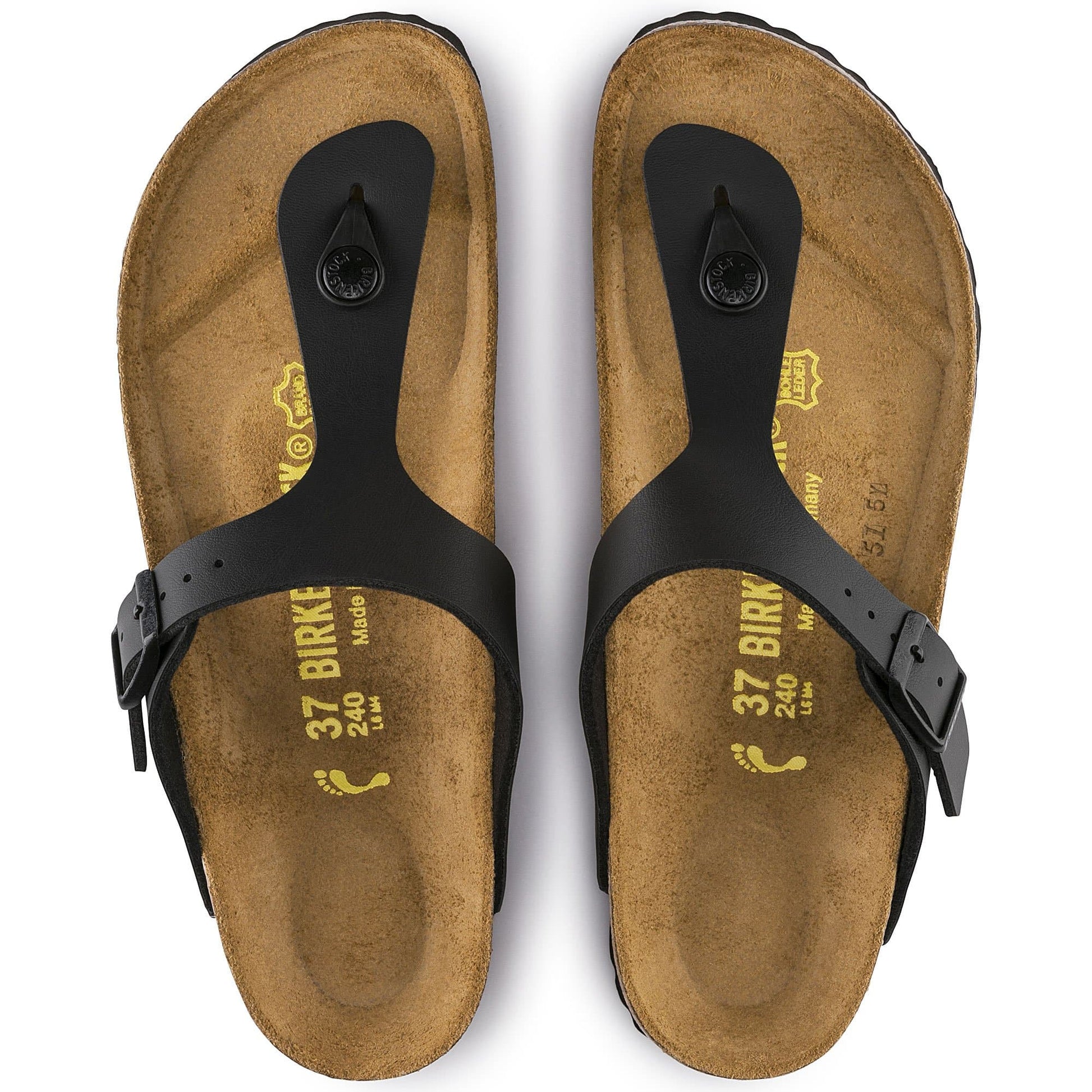 Birkenstock Elegant Black Leather Flip-Flops with Cork Footbed