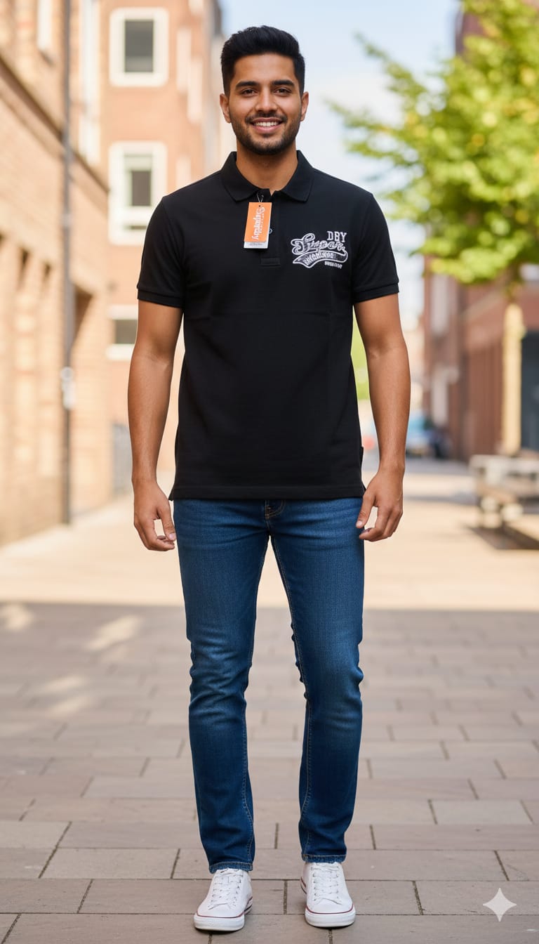 Superdry Men's Classic Black Polo Shirt with Logo