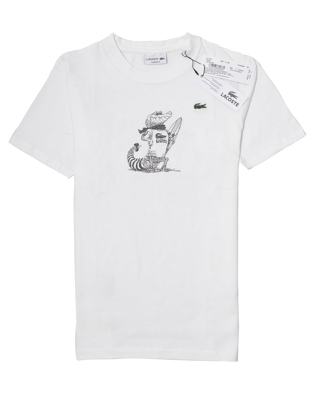 LACOSTE Cloud Cream Classic Fit Surfing Croc Graphic Tee