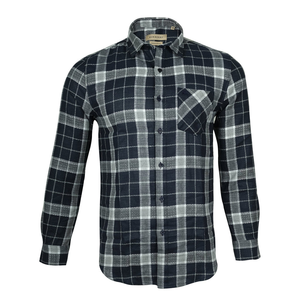 BURBERRY Midnight Slate Slim Fit Long Sleeve Flannel Shirt