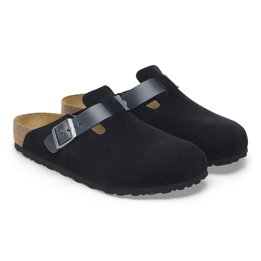 BIRKENSTOCK Midnight Onyx Soft Footbed Suede Clogs