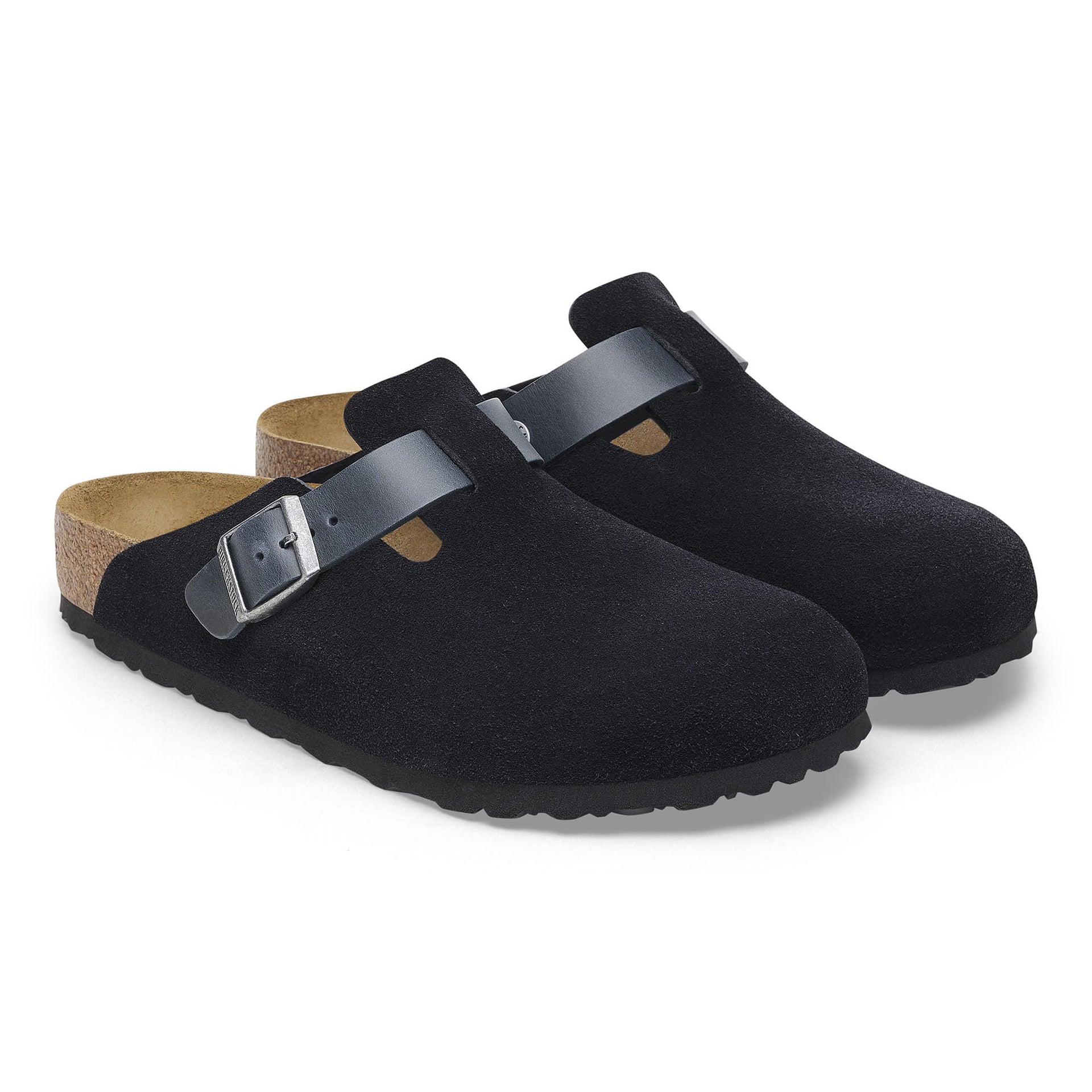 BIRKENSTOCK Midnight Onyx Soft Footbed Suede Clogs