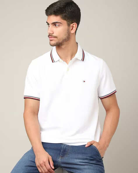 TOMMY HILFIGER Pure Snow Classic Fit Striped Collar Polo