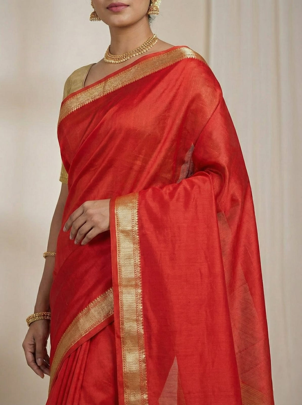 ELEGANT WEAVES Ember Glow Silk Saree with Luminous Gold Trim