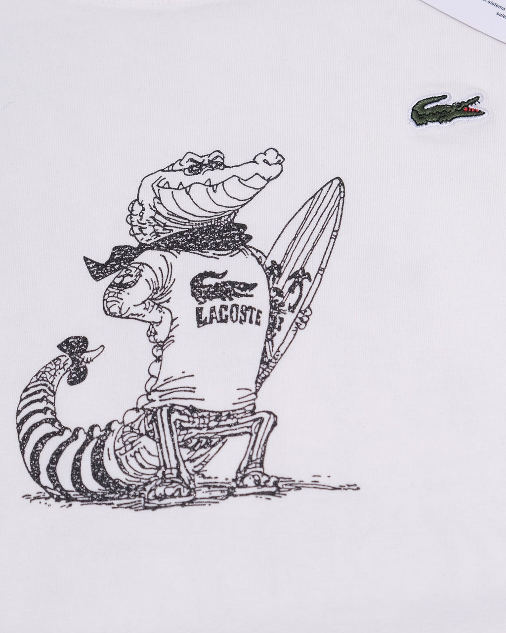 LACOSTE Cloud Cream Classic Fit Surfing Croc Graphic Tee