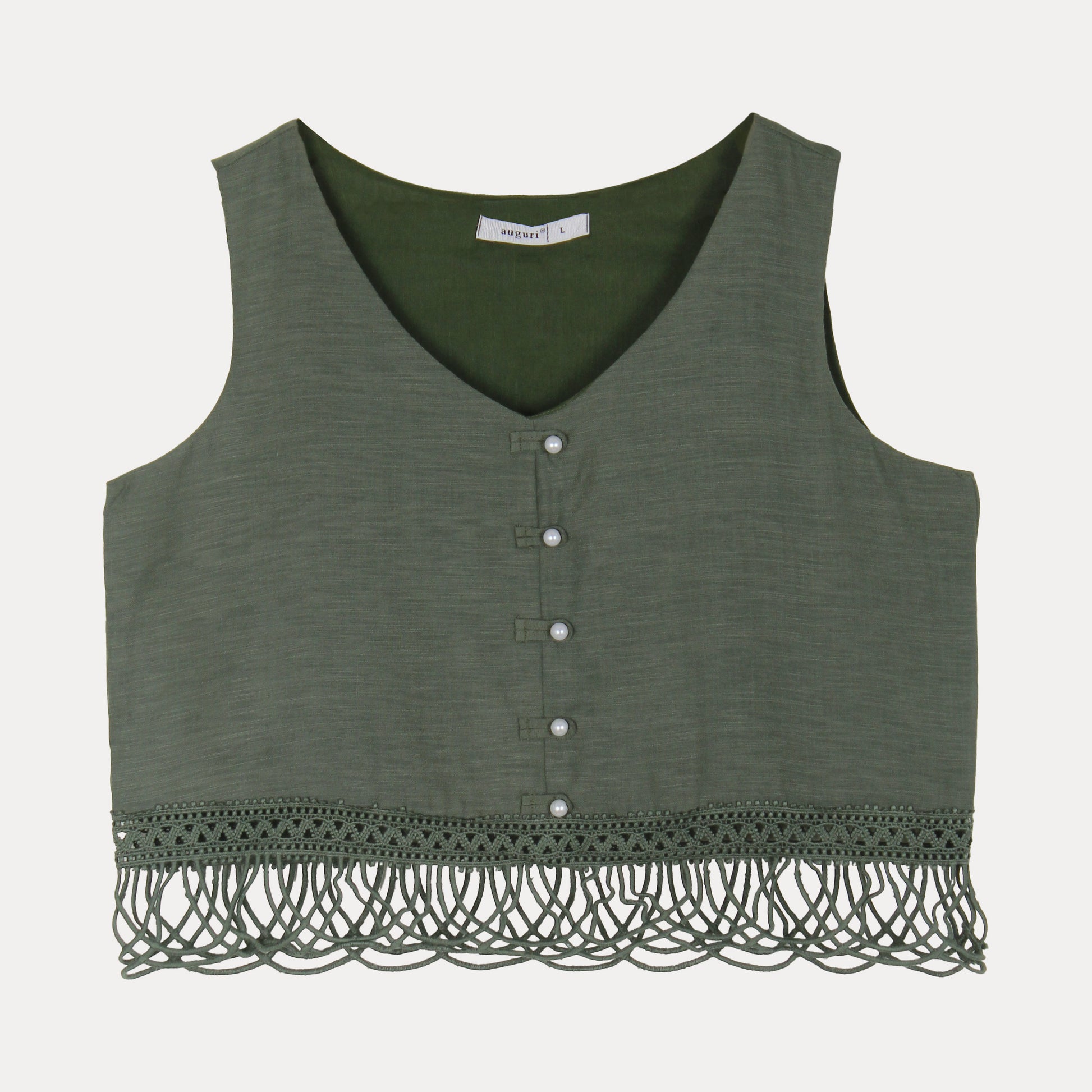 Auguri Breezy Olive Ensemble - Chic Cropped Top & Flowing Trousers