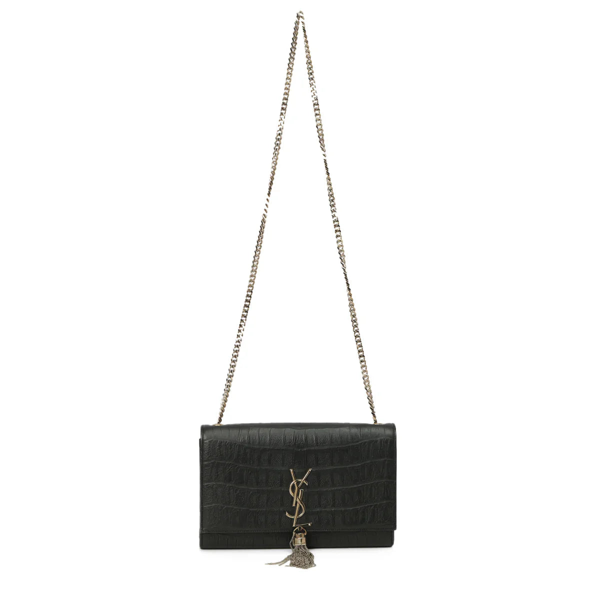 YSL Mystic Onyx Chic Crocodile-Pattern Leather Clutch with Chain Strap