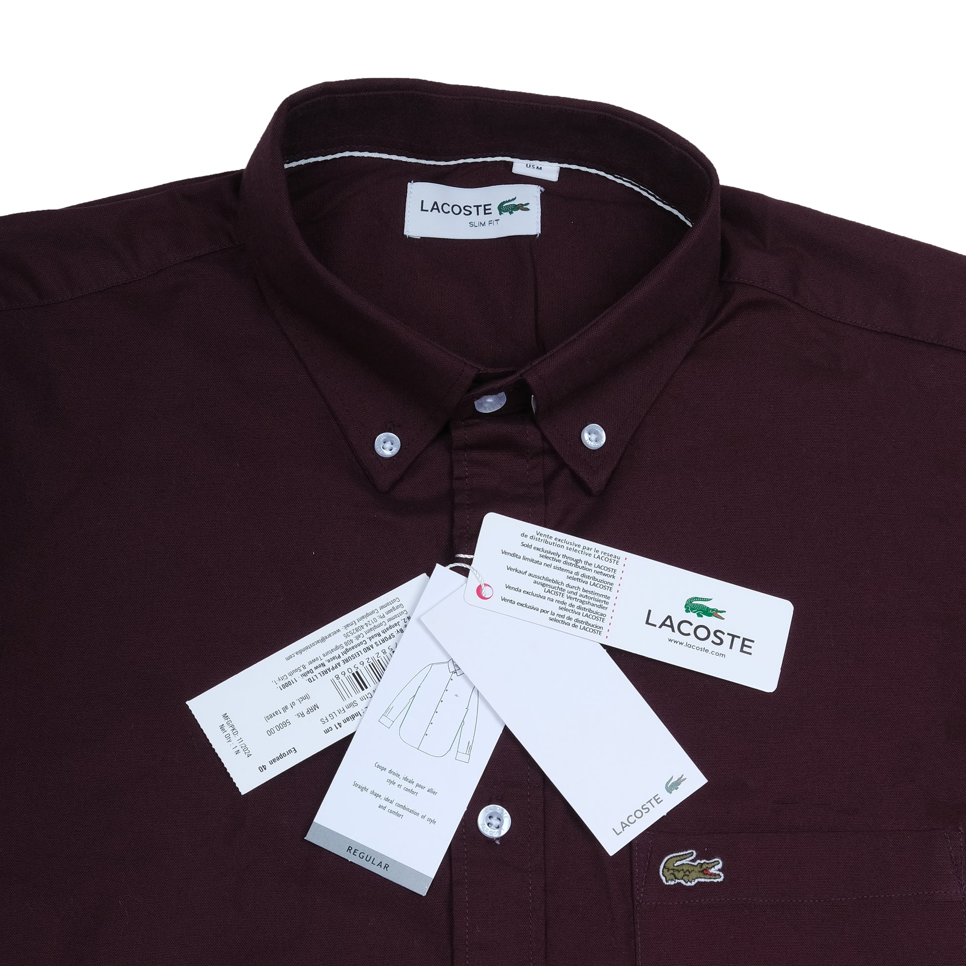 LACOSTE Deep Merlot Slim Fit Short Sleeve Button-Up Shirt