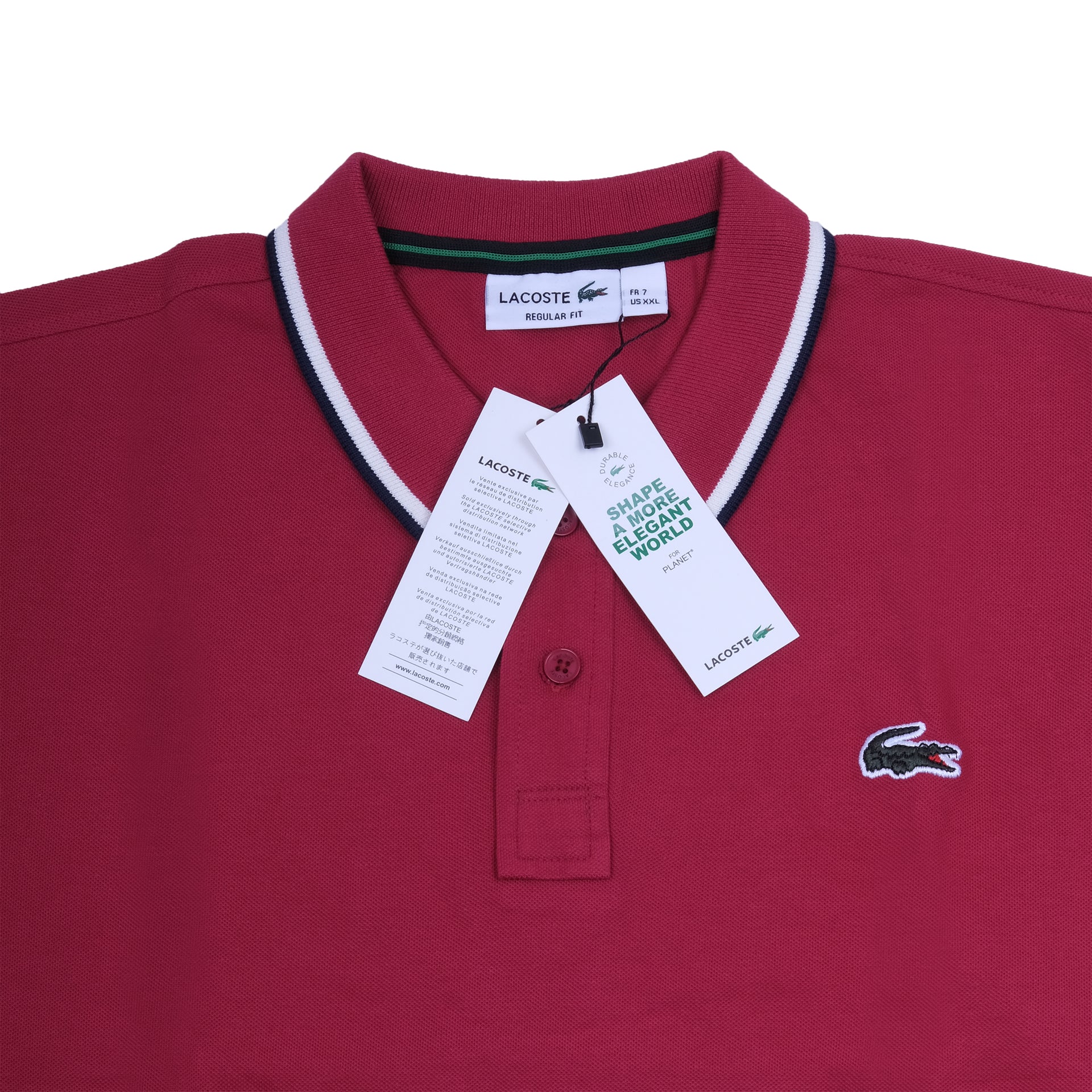 LACOSTE Crimson Wine Classic Fit Polo Shirt with Contrast Trim