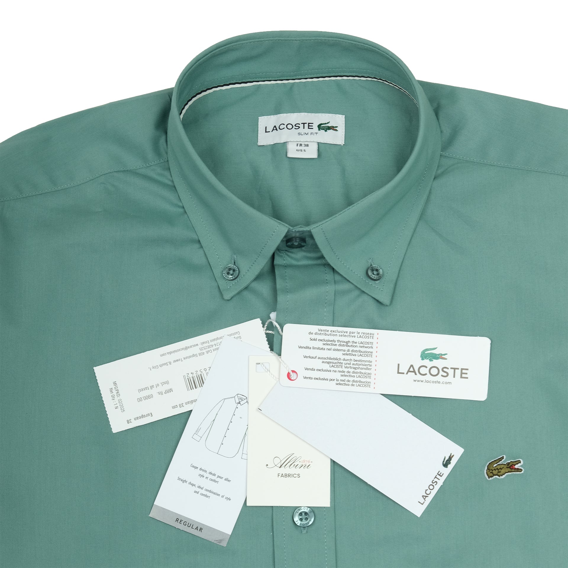 LACOSTE Sage Green Classic Fit Long Sleeve Button-Down Shirt