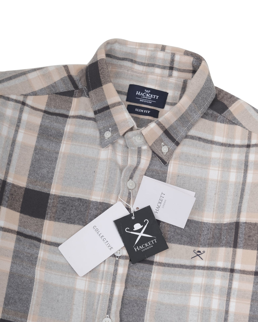 HACKETT LONDON Driftwood Beige Heritage Checked Flannel Long Sleeve Shirt