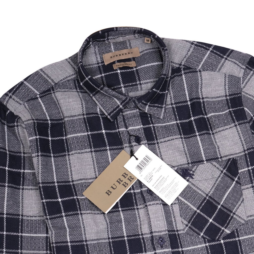 BURBERRY Midnight Plaid Slim Fit Long Sleeve Flannel Shirt