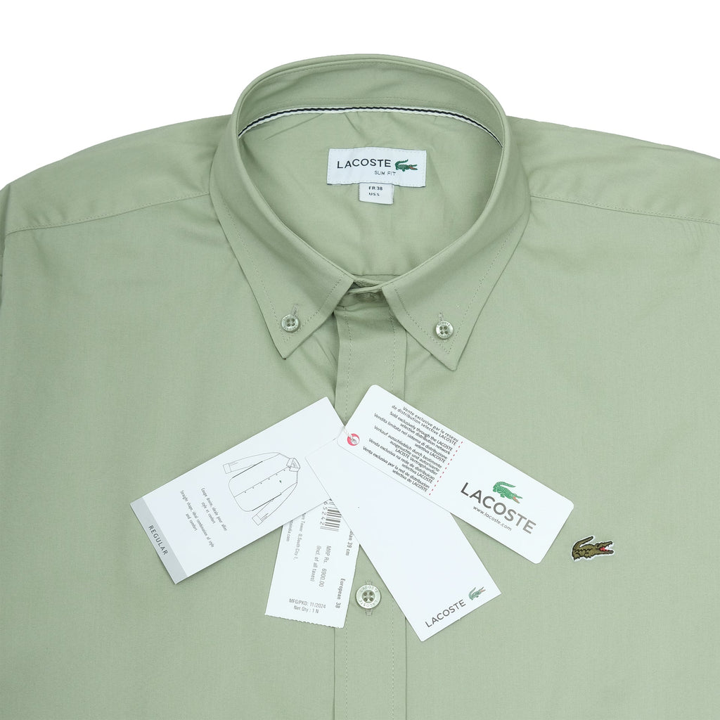 LACOSTE Sage Green Classic Fit Long Sleeve Button-Up Shirt