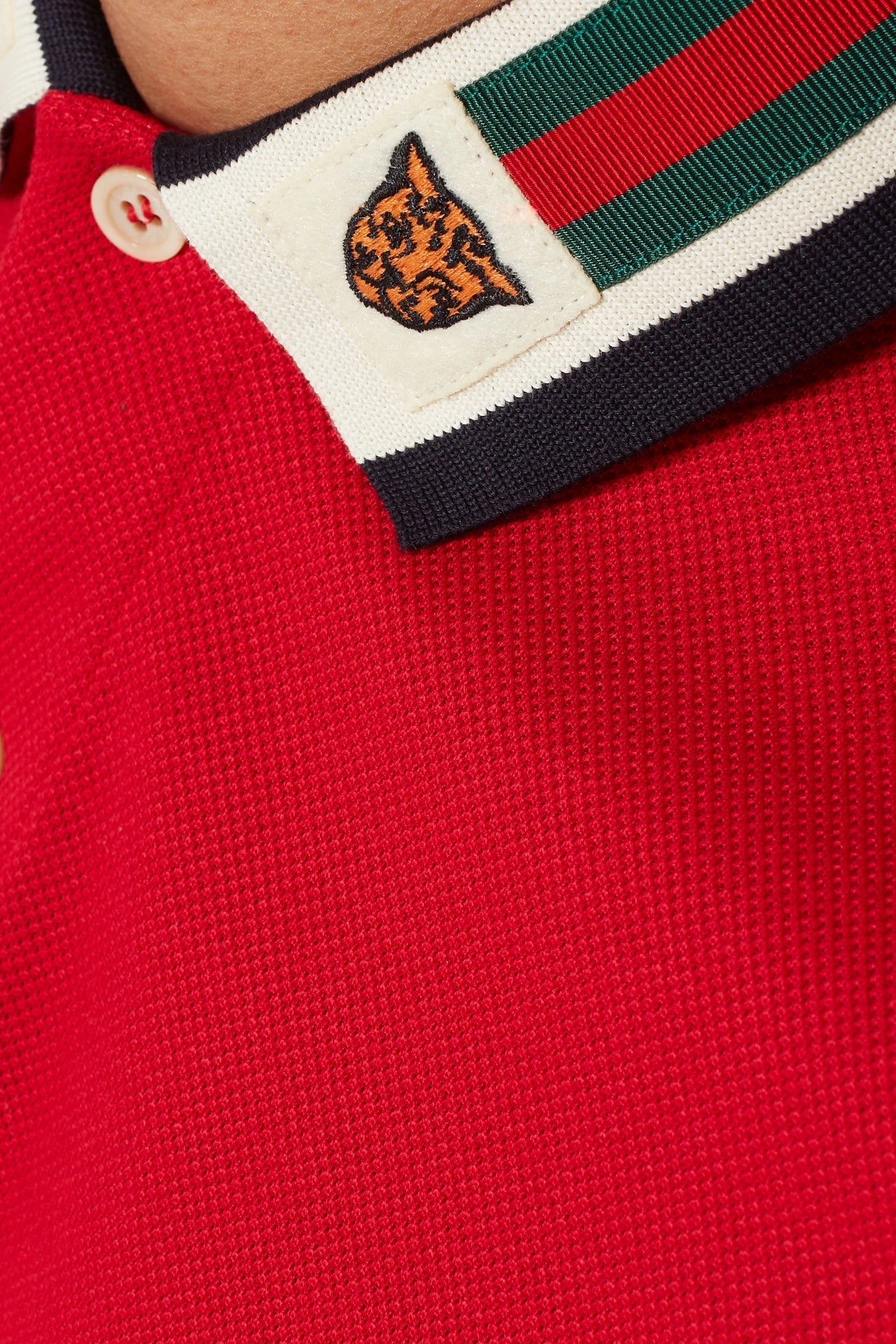 GUCCI Crimson Flame Classic Fit Polo Shirt with Iconic Striped Collar