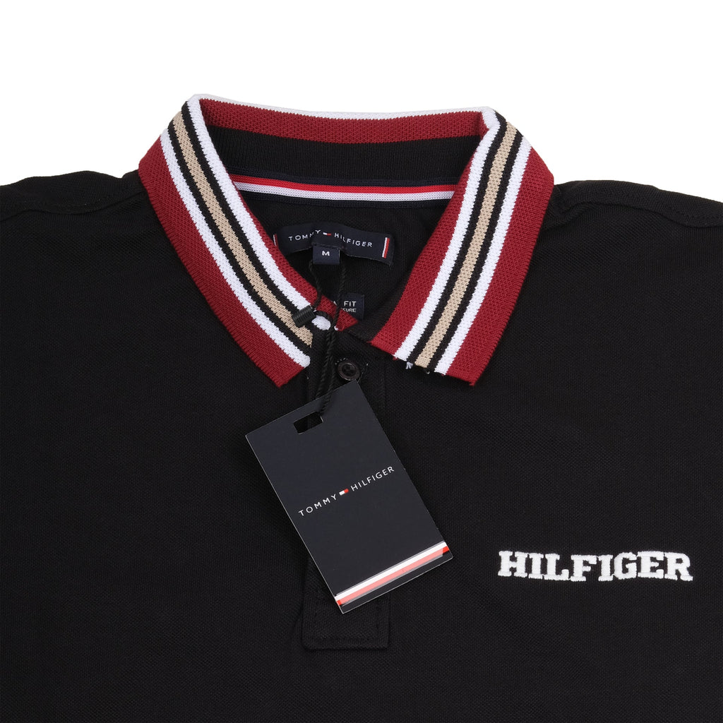 TOMMY HILFIGER Midnight Noir Classic Fit Polo Shirt with Striped Collar