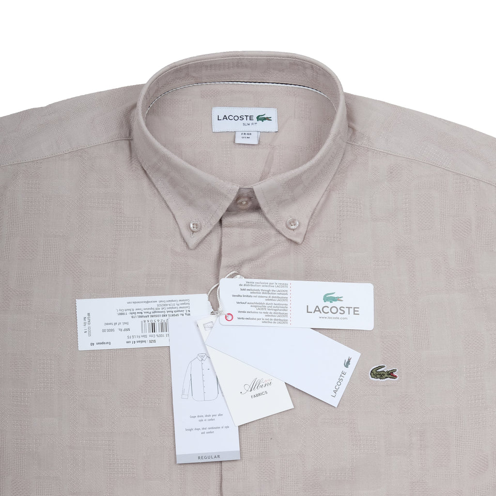 LACOSTE Sandstone Textured Regular Fit Long Sleeve Button-Up Shirt