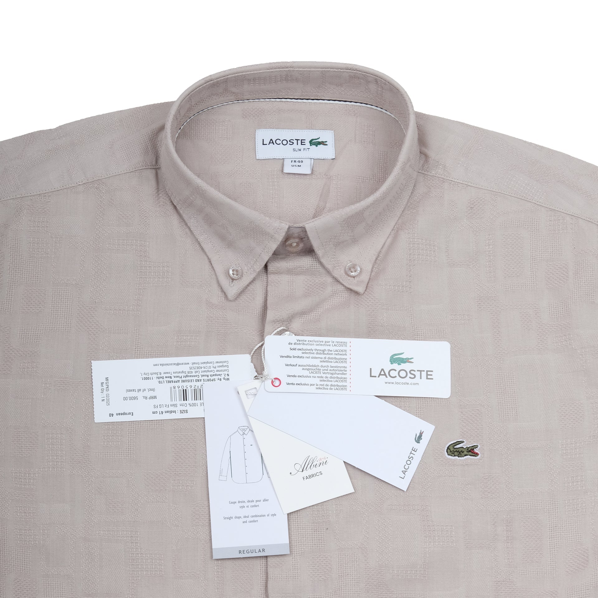 LACOSTE Sandstone Textured Regular Fit Long Sleeve Button-Up Shirt