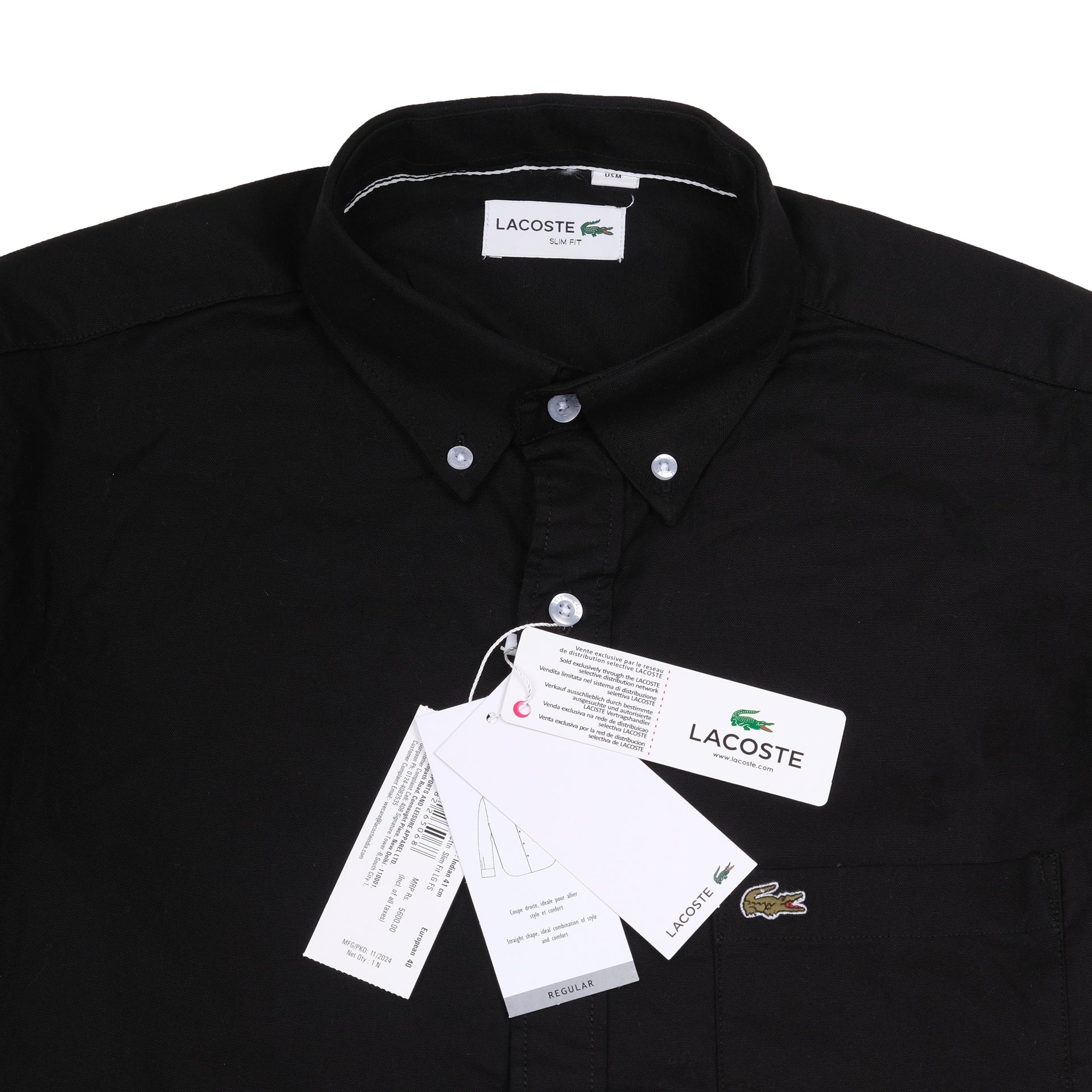 LACOSTE Onyx Noir Classic Fit Short Sleeve Button-Up Shirt
