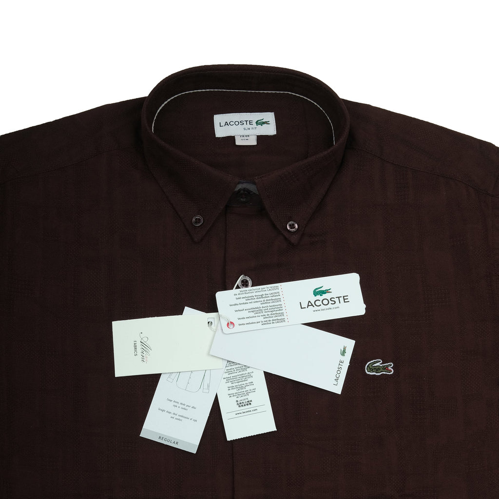 LACOSTE Rich Mahogany Slim Fit Long Sleeve Shirt