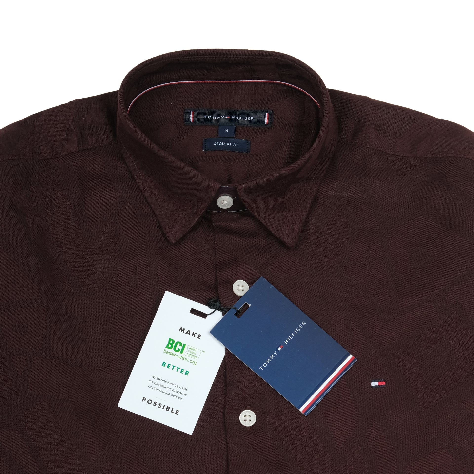 TOMMY HILFIGER Burgundy Wine Modern Fit Patterned Long Sleeve Shirt